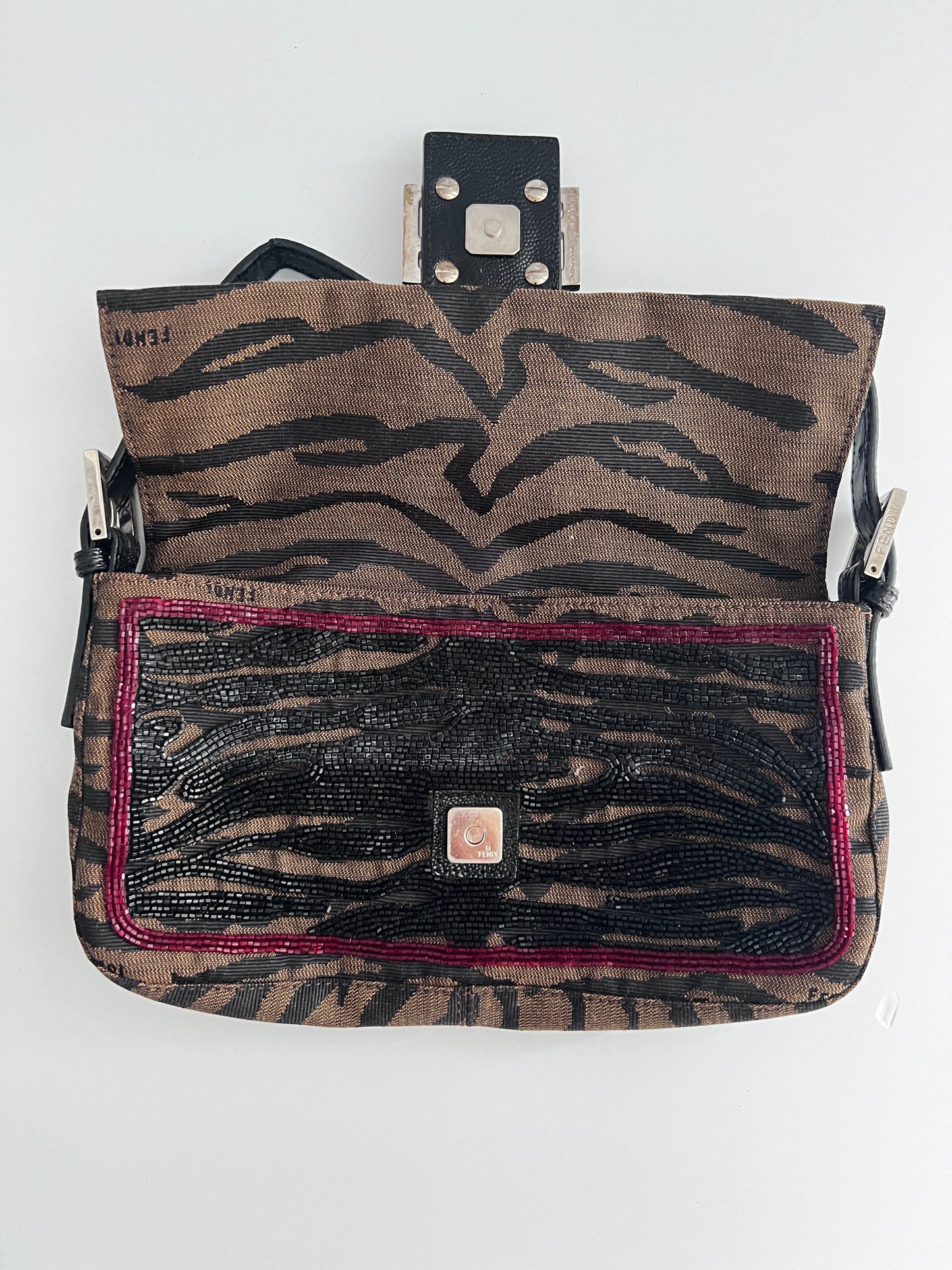 Fendi tiger strip pattern embroidered beaded baguette