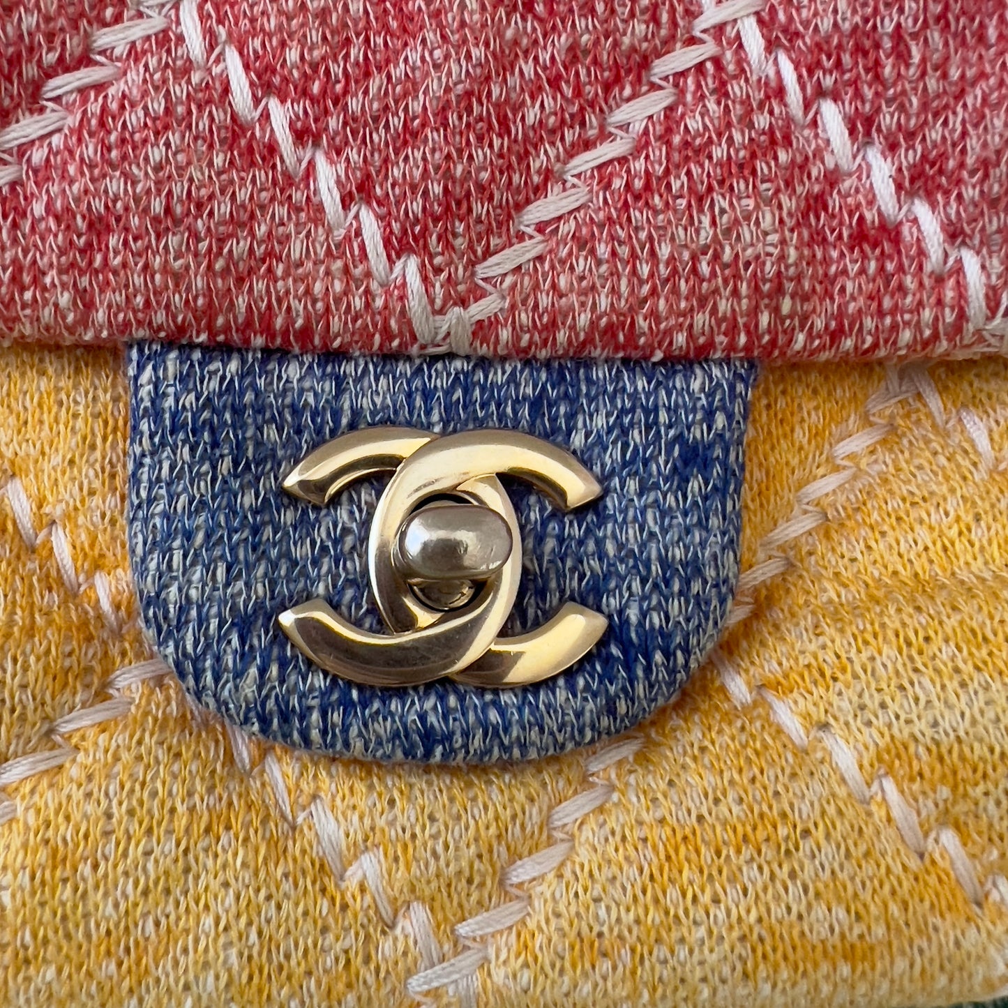 CHANEL Jersey Quilted Fabrics and Co Flap Multicolor Medium Size