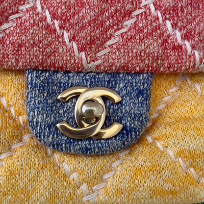 CHANEL Jersey Quilted Fabrics and Co Flap Multicolor Medium Size