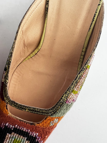 Vintage Fendi Boho Beaded Mule Heels