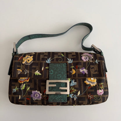 FENDI vintage floral embroidered zucca baguette