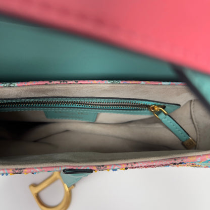 Dior pink& green sequin embroidered saddle bag