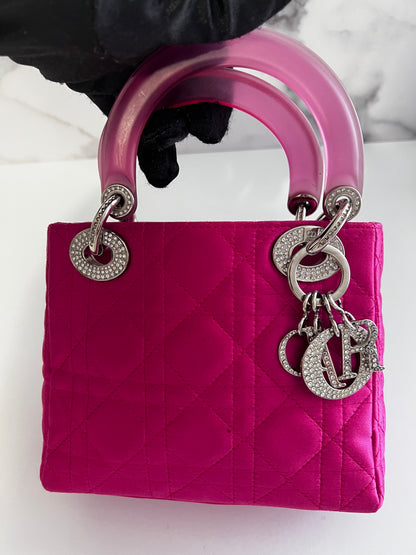 Vintage pink satin mini Lady Dior bag