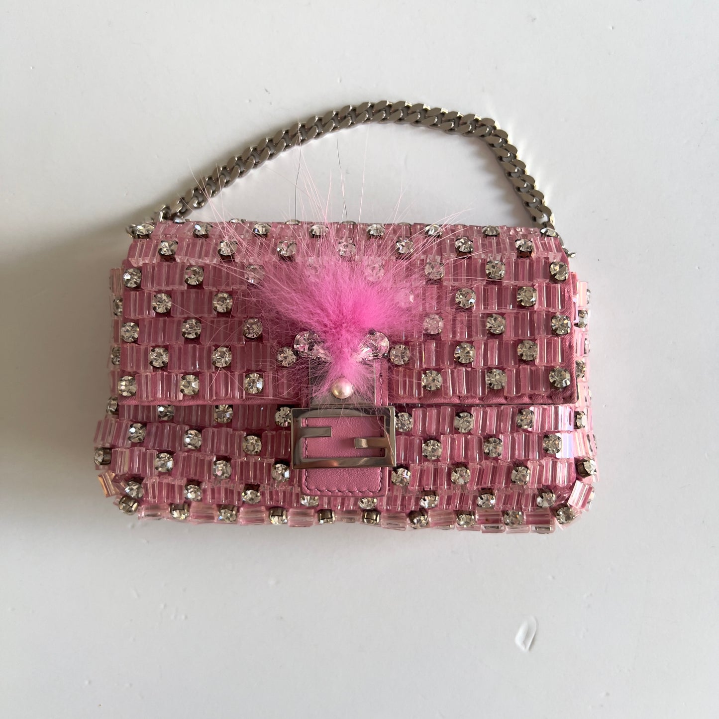Fendi Monster Mini Baguette Crystal Embellished Leather with Fur
