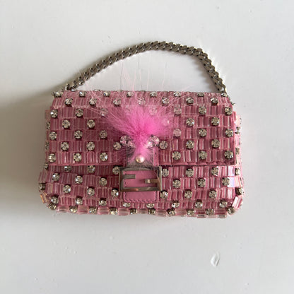 Fendi Monster Mini Baguette Crystal Embellished Leather with Fur