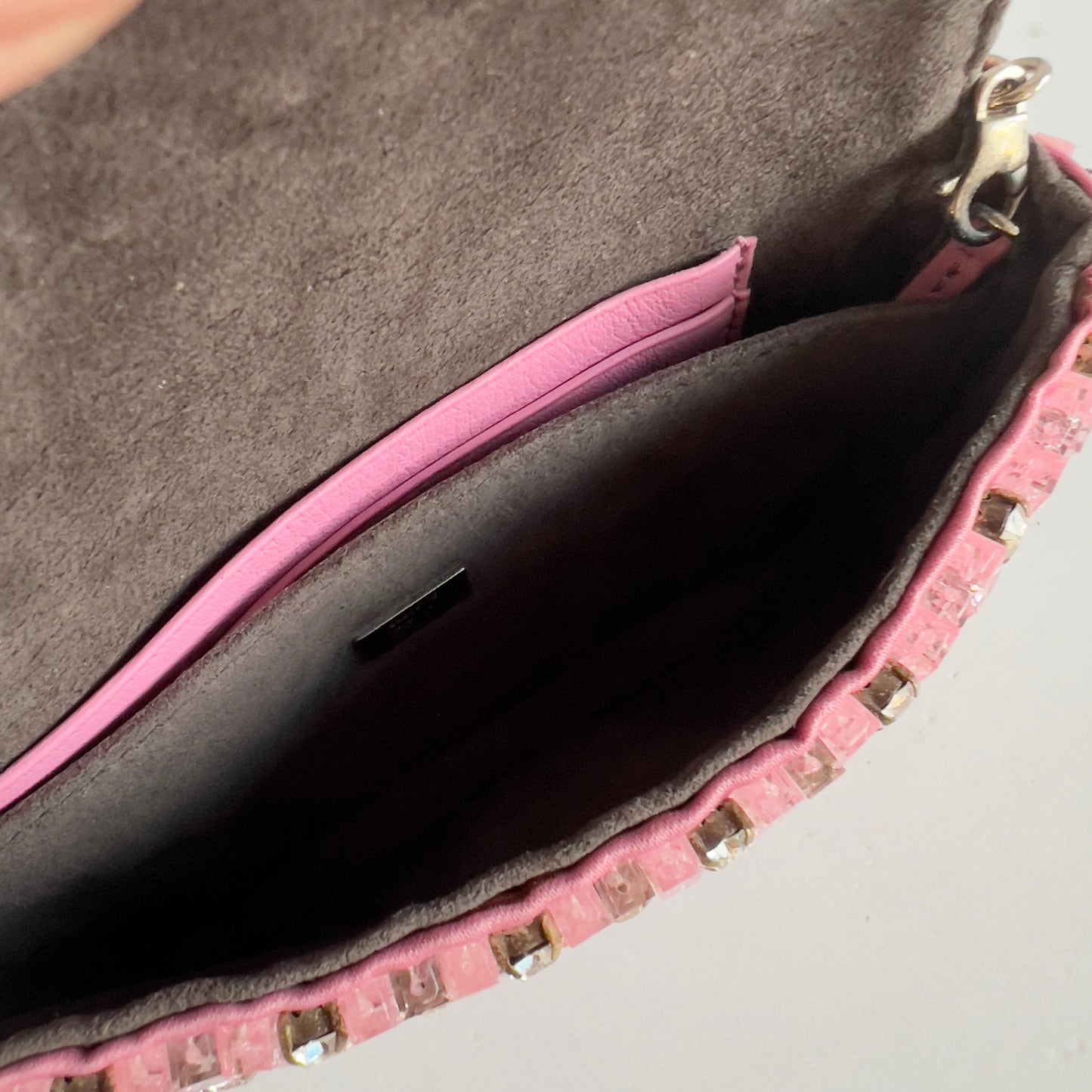 Fendi Monster Mini Baguette Crystal Embellished Leather with Fur