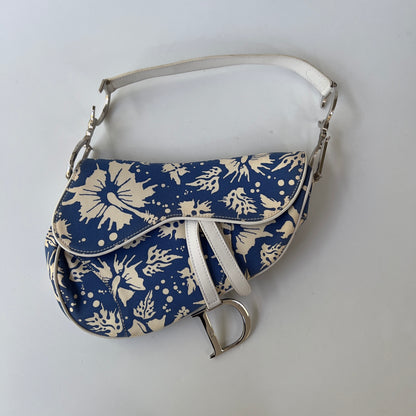 Vintage Christine Dior Canvas Surf Chic Saddle Bag Blue White