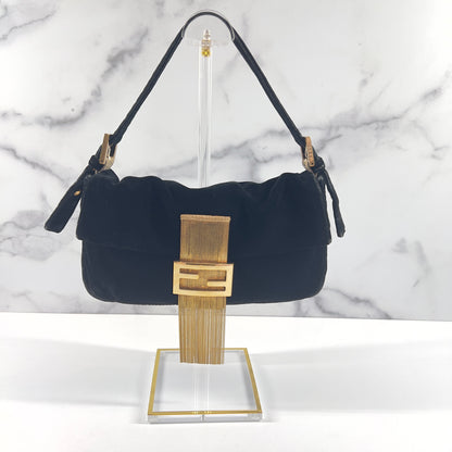 Fendi Black Velvet Gold Tassel Baguette
