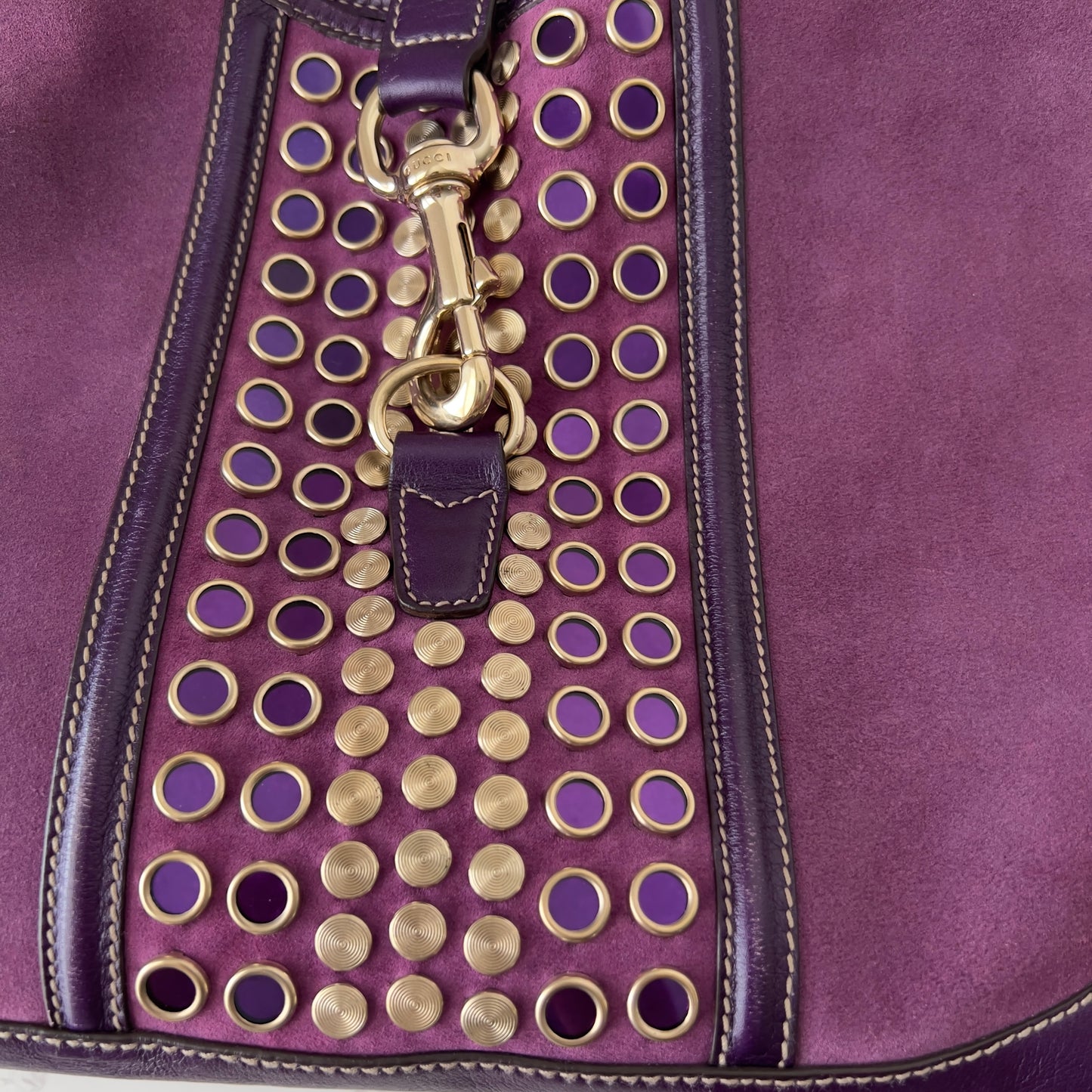 Vintage Gucci Suede Studded Jackie O Bouvier Hobo Purple