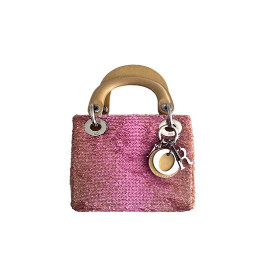 Dior pink sequin mini lady dior bag