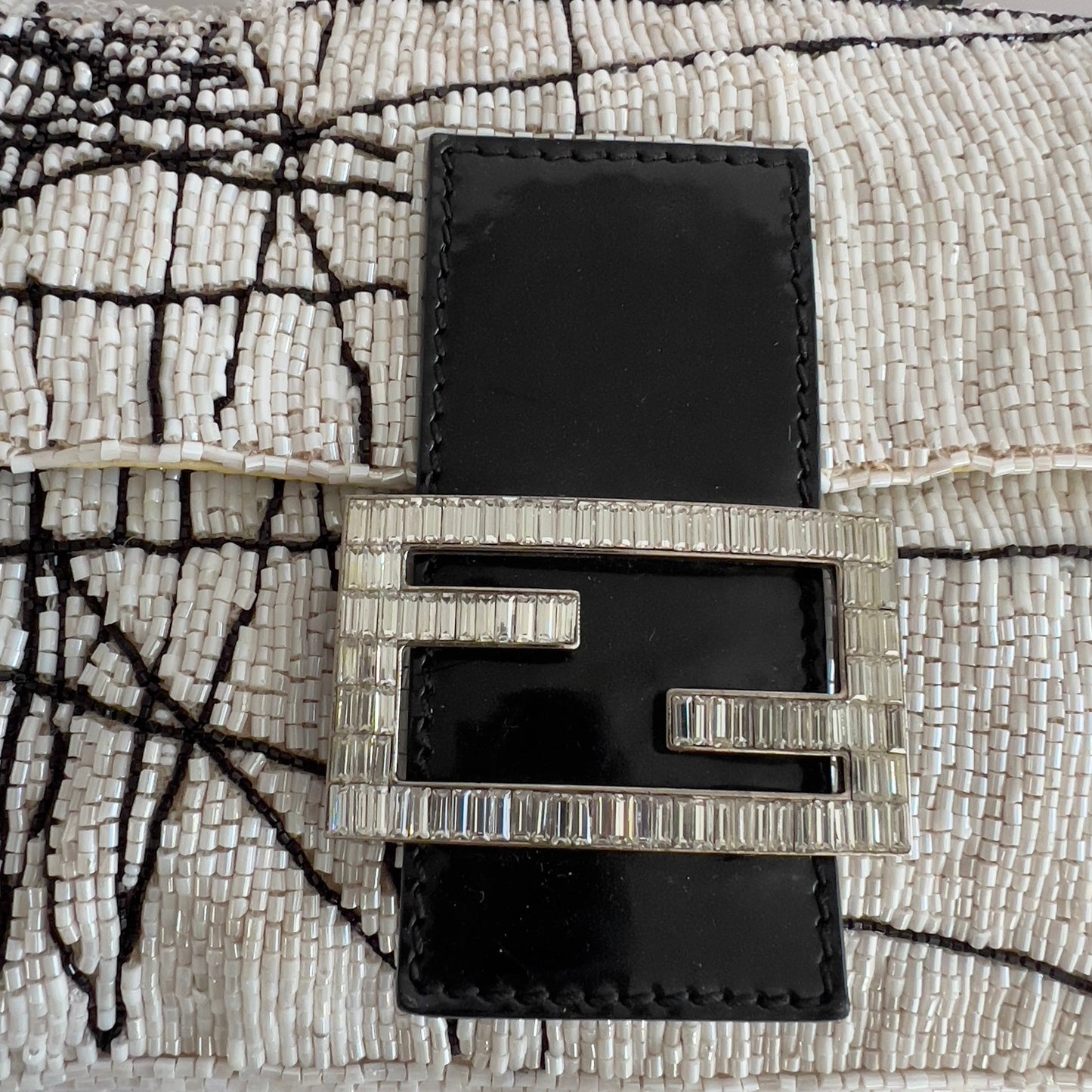 Vintage Fendi White& Black “Spider web”Beaded Baguette