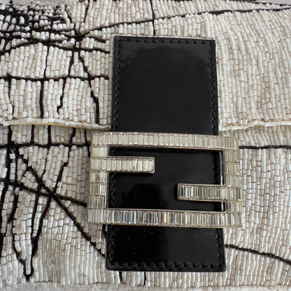 Vintage Fendi White& Black “Spider web”Beaded Baguette