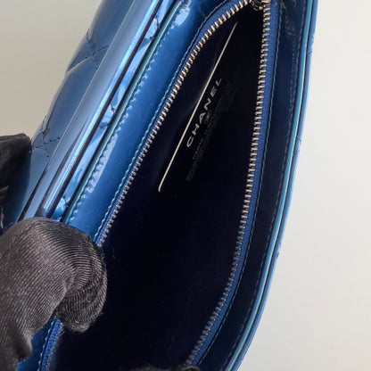 Chanel Runway Metallic Blue Patent Clutch Bag