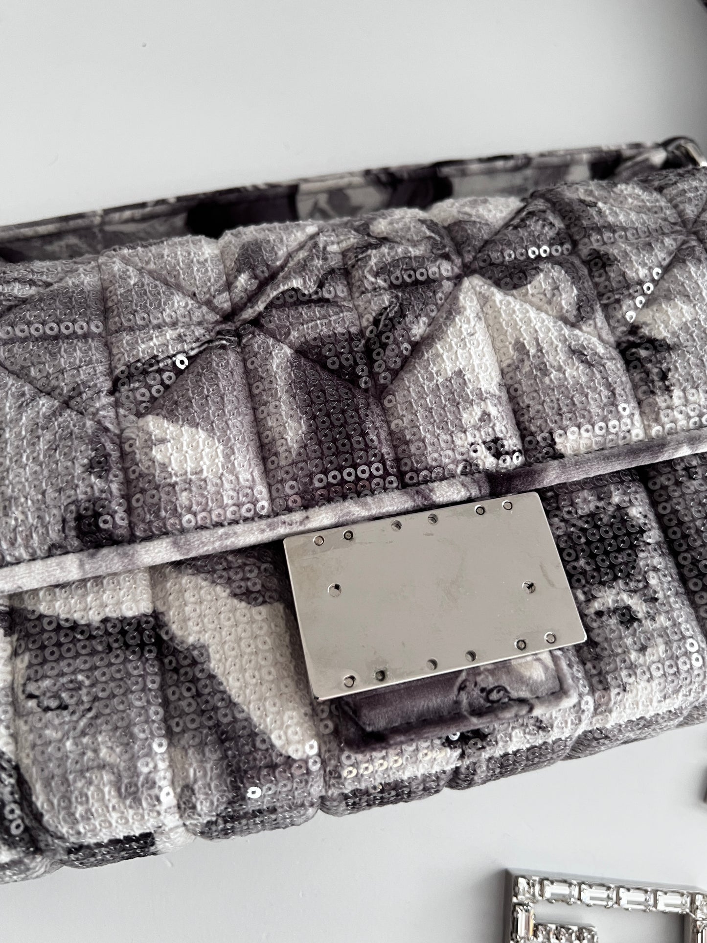 Fendi marble print sequin magnetic buckle baguette