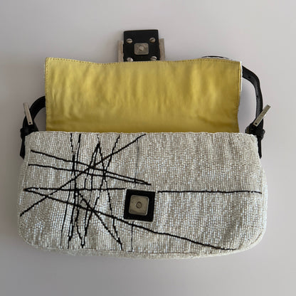 Vintage Fendi White& Black “Spider web”Beaded Baguette