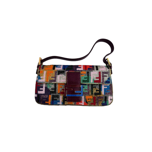 Fendi multi-color beaded FF baguette