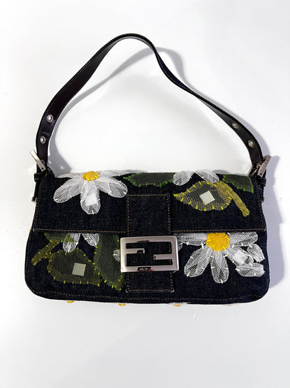 Fendi daisy denim baguette