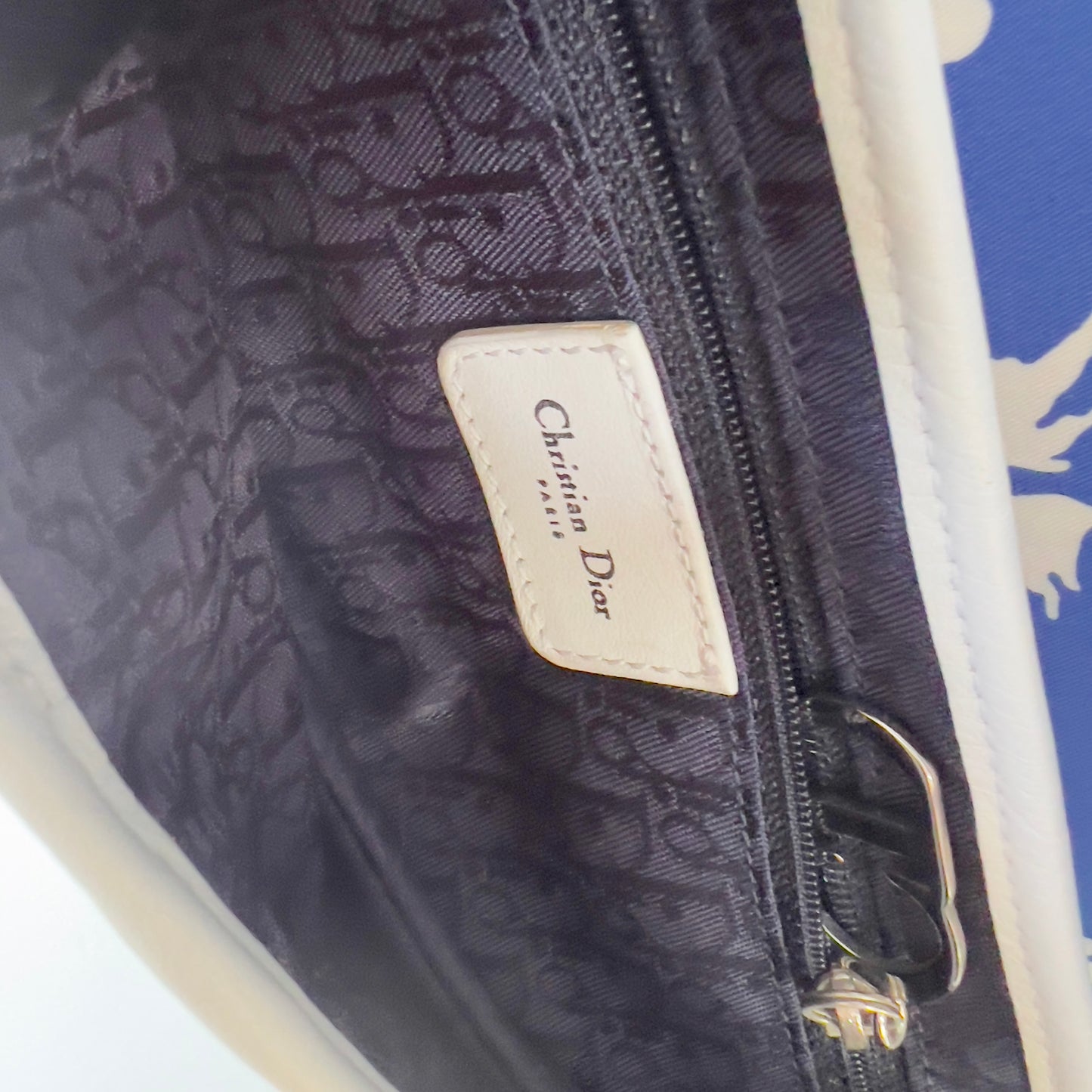 Vintage Christine Dior Canvas Surf Chic Saddle Bag Blue White