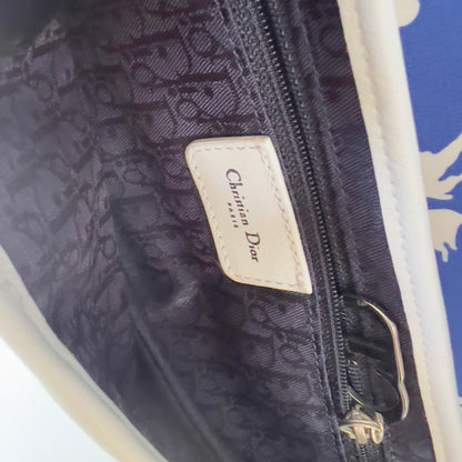 Vintage Christine Dior Canvas Surf Chic Saddle Bag Blue White
