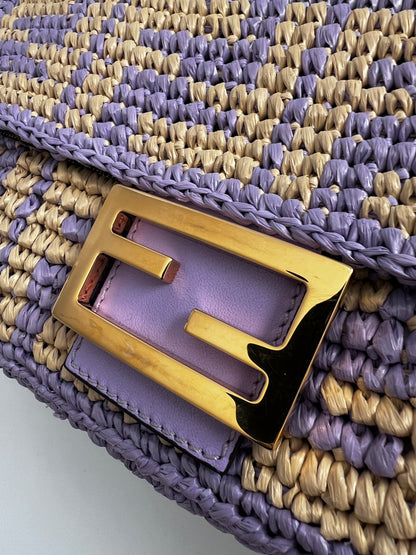 Fendi violet raffia woven baguette