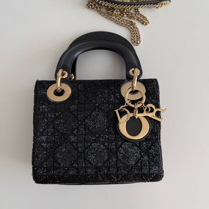 Dior Black Beaded Cannage Mini Ladydior Bag