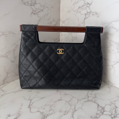 Vintage Chanel Caviar Wood Handle CC bag