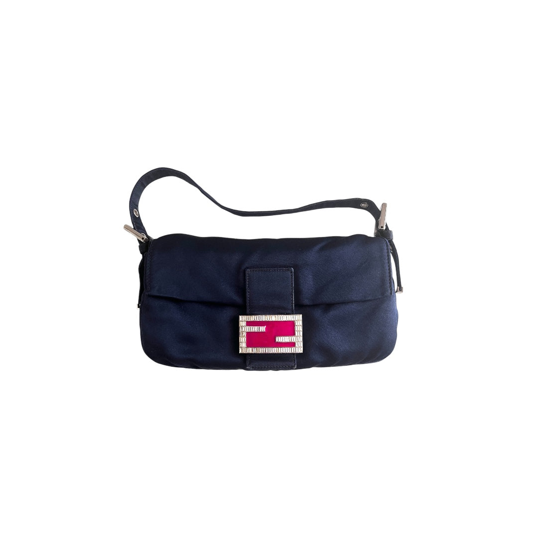 Vintage Fendi navy satin baguette