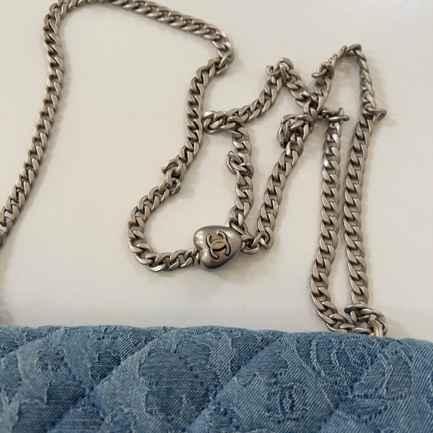 Chanel Denim Quilted Medium Camellia Sweetheart Flap Blue