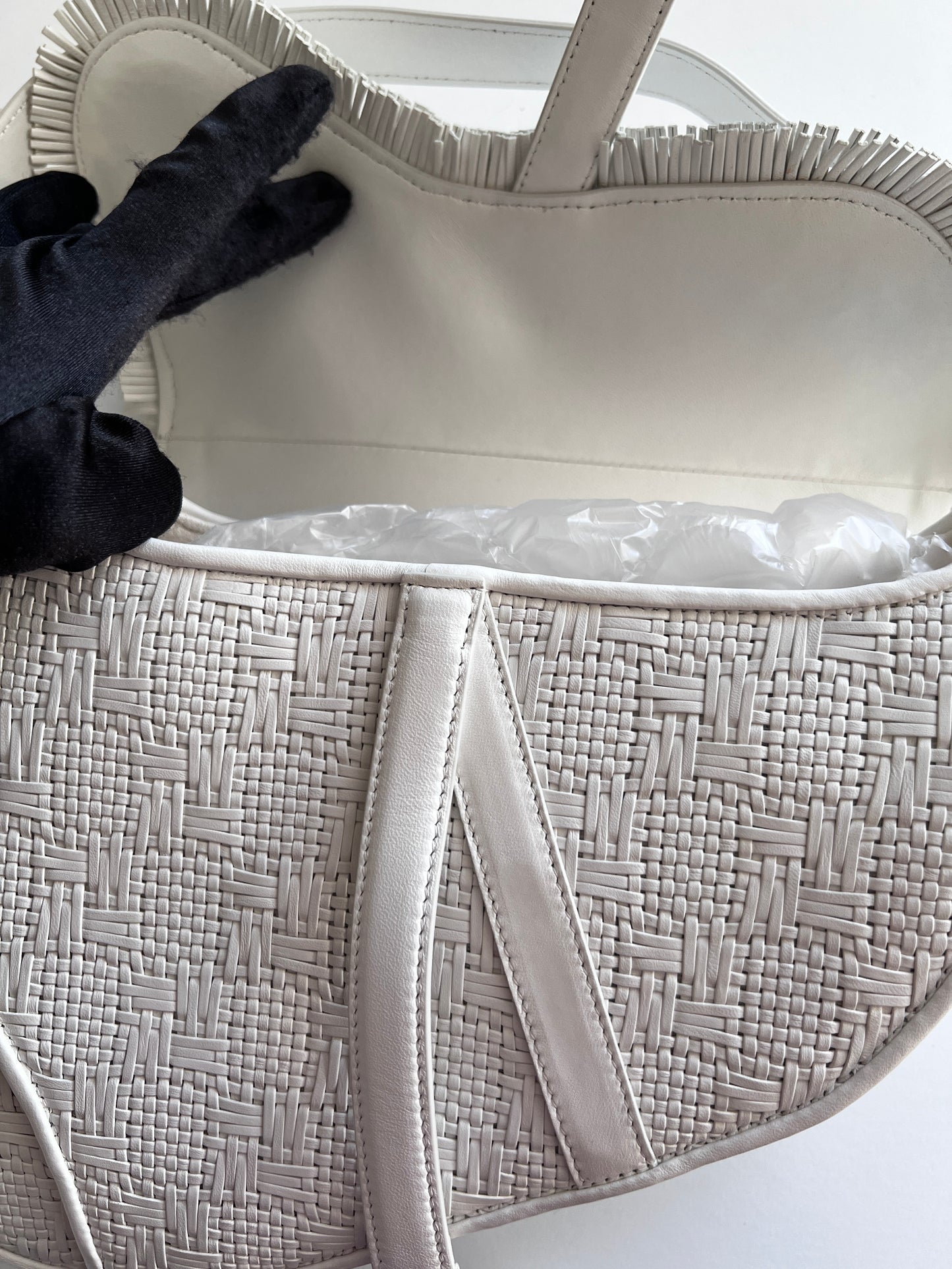 Dior leather woven white saddle bag