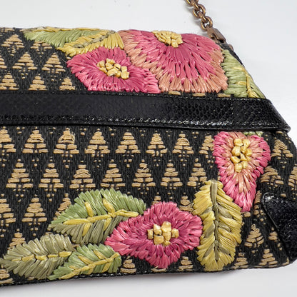 Vintage Tom Ford GUCCI Raffia Embroidered Horsebit Chain Bag