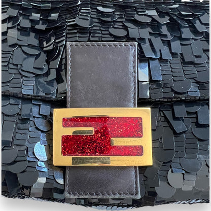 Iconic vintage fendi black sequin baguette