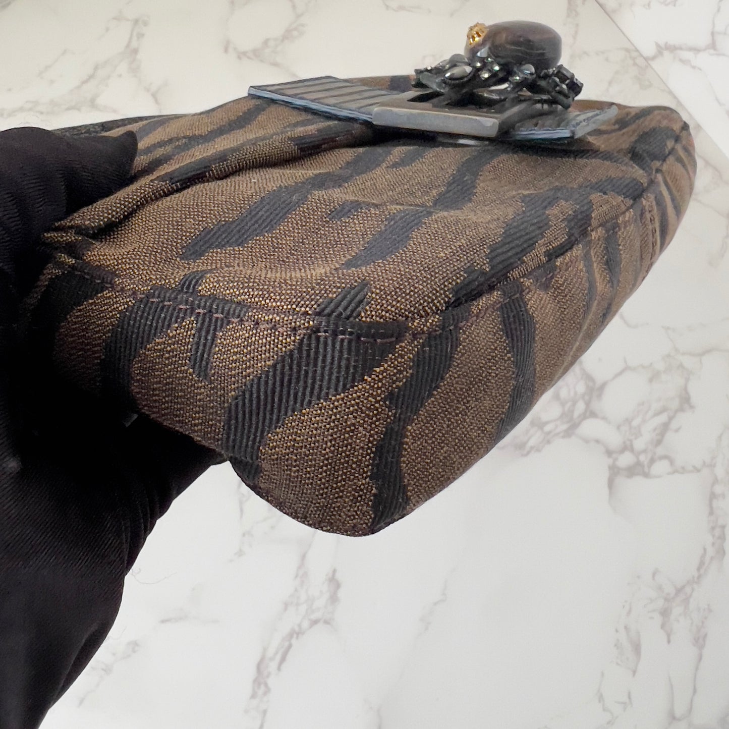 Vintage Fendi Zebra Print Crab buckle baguette
