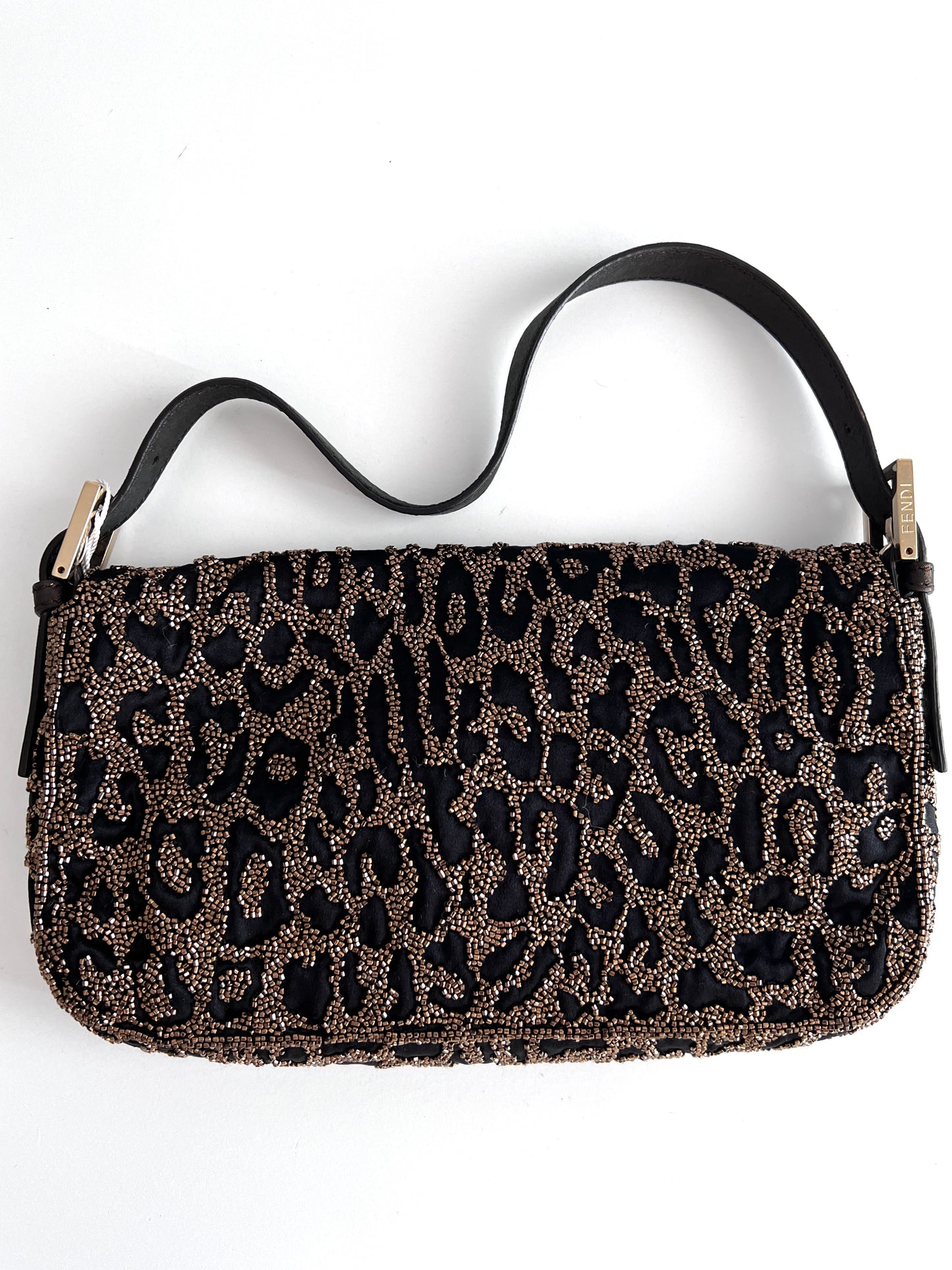 Fendi cheetah pattern golden beaded baguette