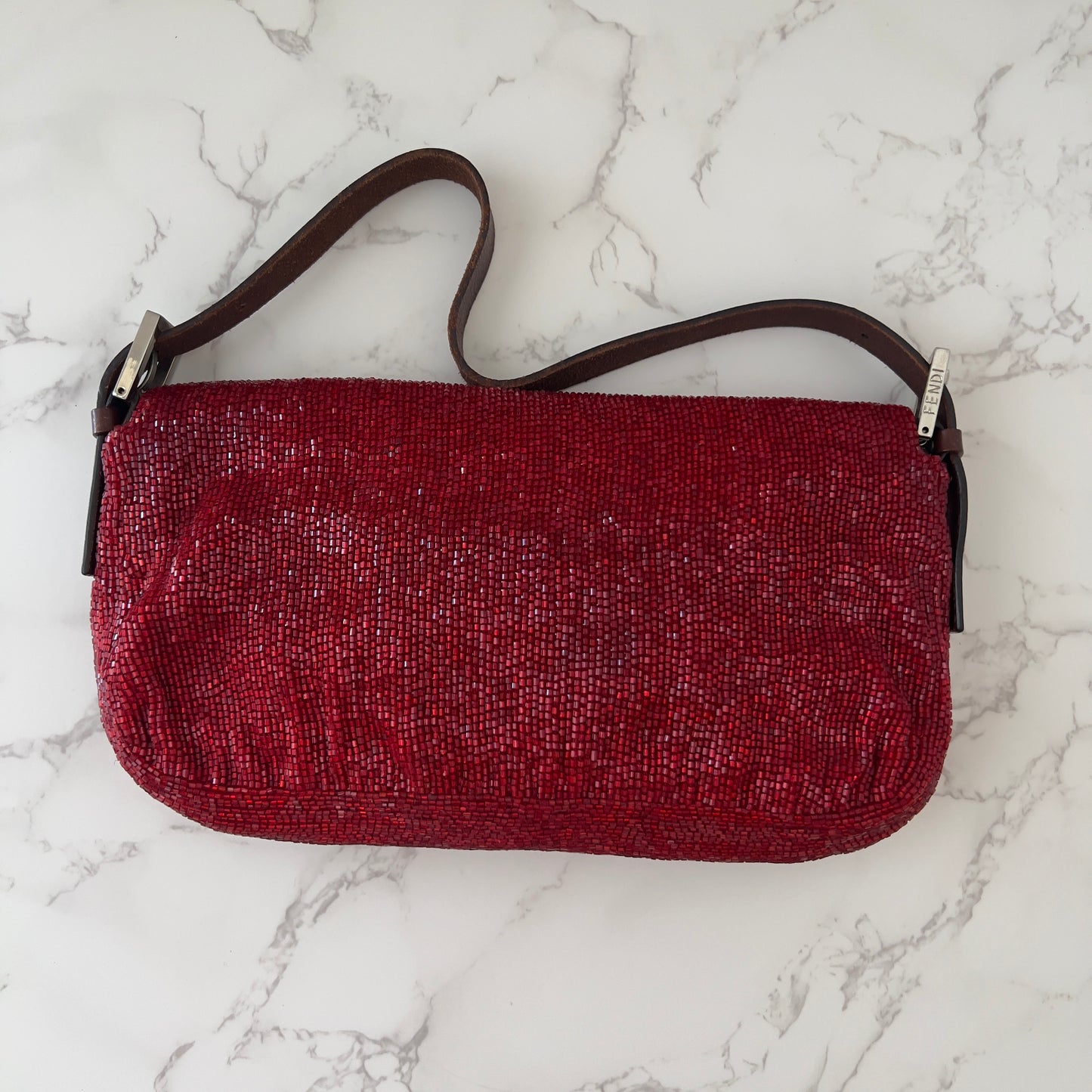 Vintage Fendi Red Beaded Baguette