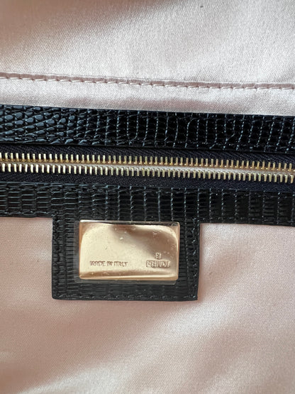 Fendi white & gold beaded lizard baguette