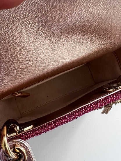 Pre-loved Mini Lady Dior Bag
Metallic Lambskin and Rose des Vents Satin Embroidered with Beads