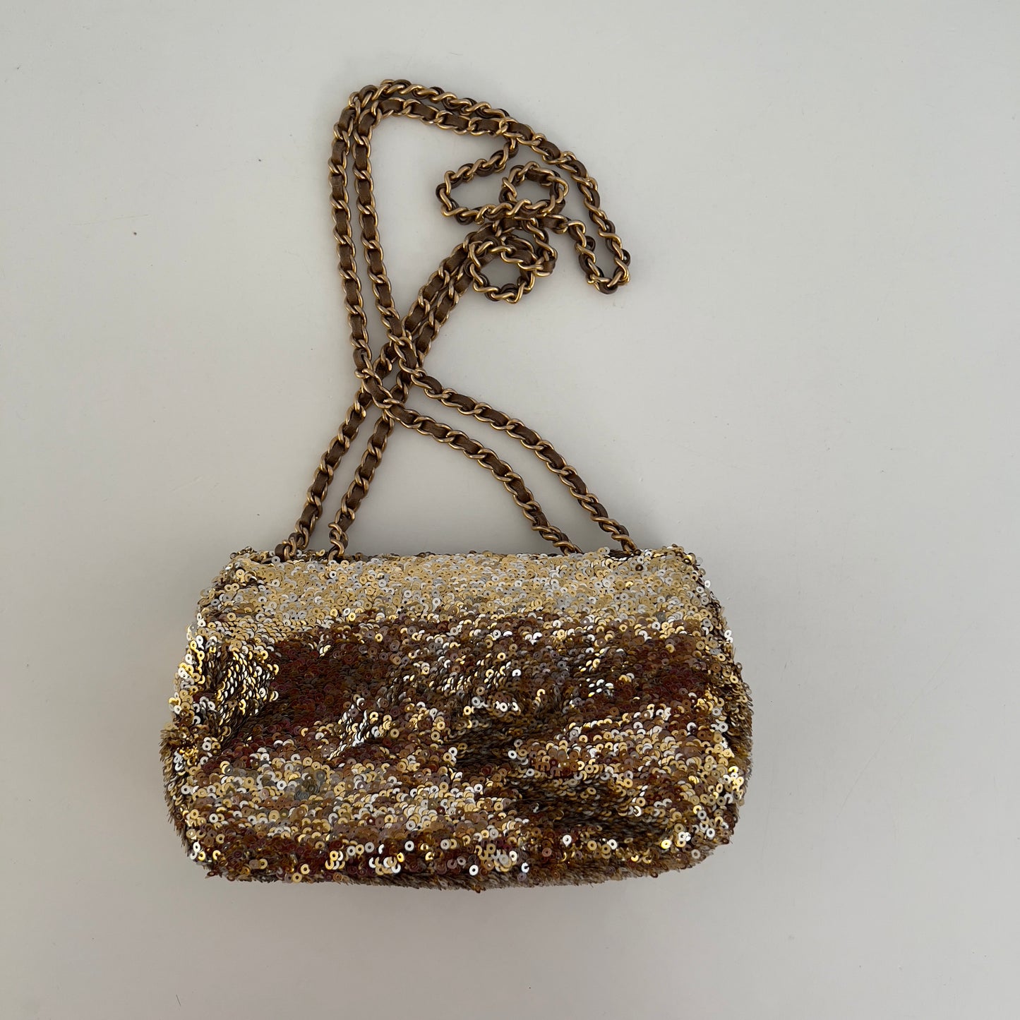 Chanel Mini Rectangle Gold& Silver Sequin Flap Bag