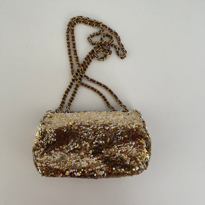 Chanel Mini Rectangle Gold& Silver Sequin Flap Bag