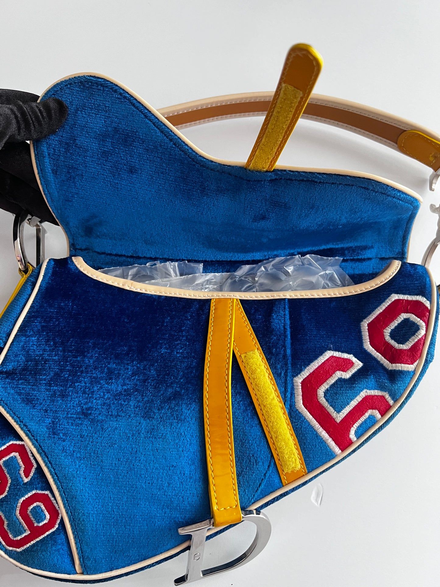 Vintage Dior limited edition blue velvet saddle bag