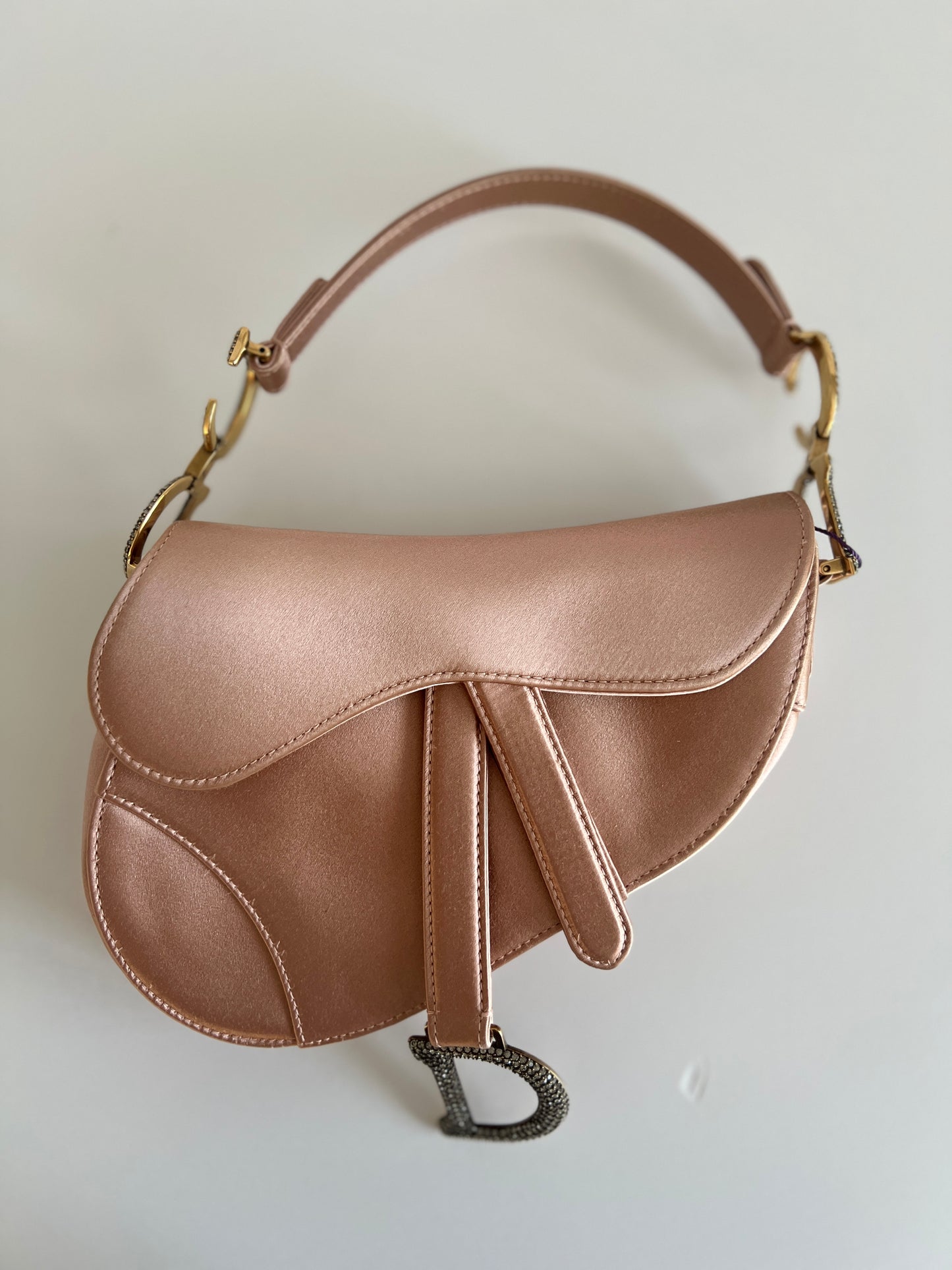 Dior small rose pink satin saddle bag