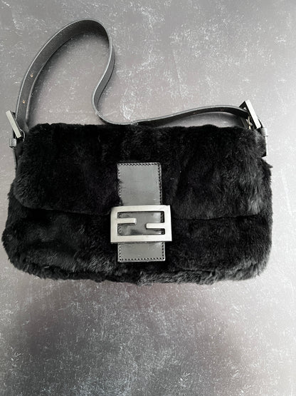 vintage Fendi so black rabbit fur baguette