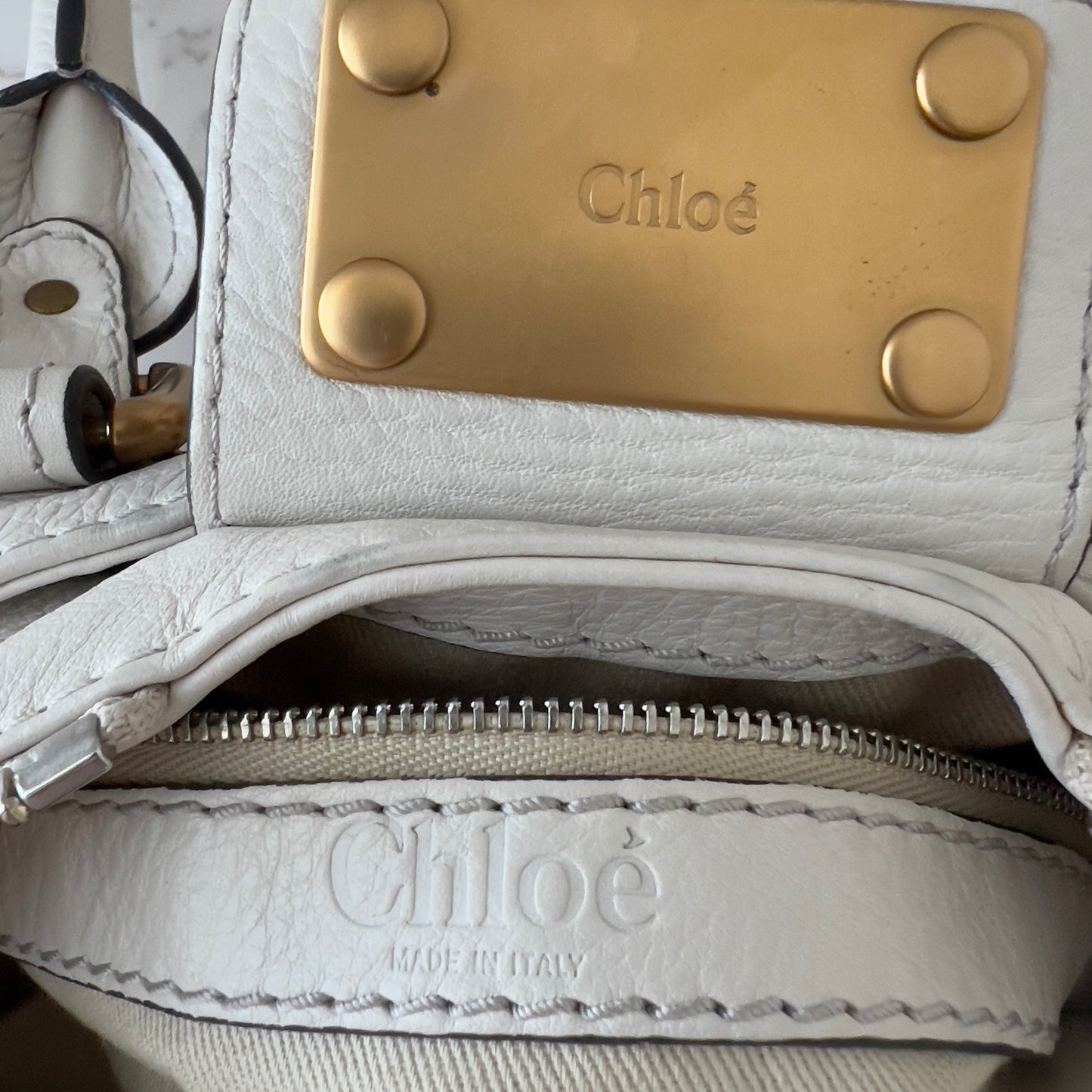 Chloé small Paddington padlock leather tote bag white