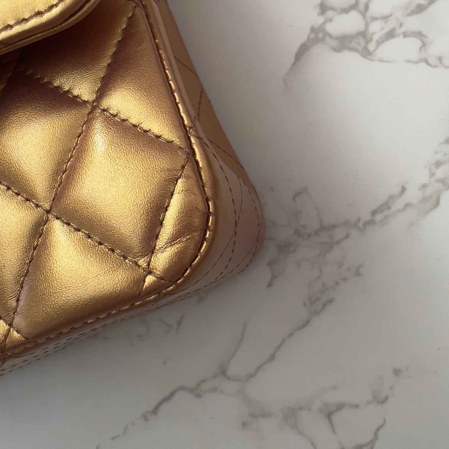 Chanel Metallic Lambskin Quilted Medium Double Flap Golden