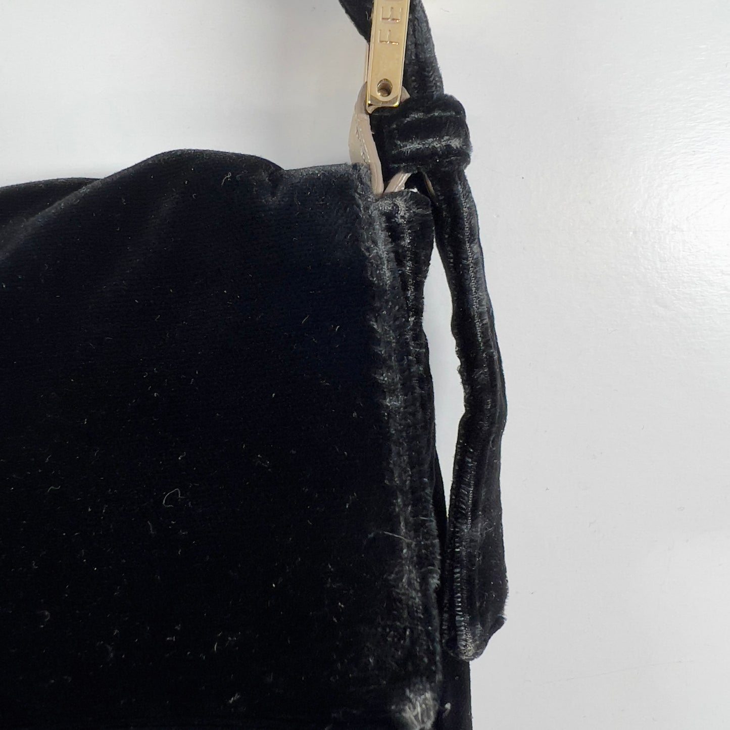 Fendi Black Velvet Gold Tassel Baguette