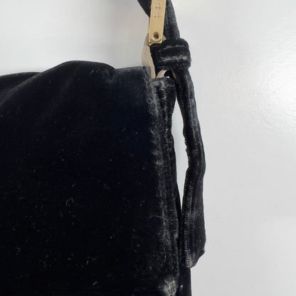 Fendi Black Velvet Gold Tassel Baguette