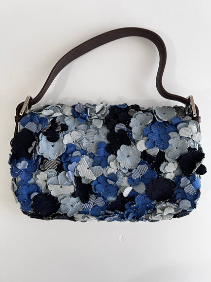 Fendi 3D flowers denim baguette