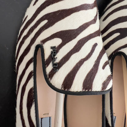 Prada Zebra Print Pony Hair Flap Shoes Size 8