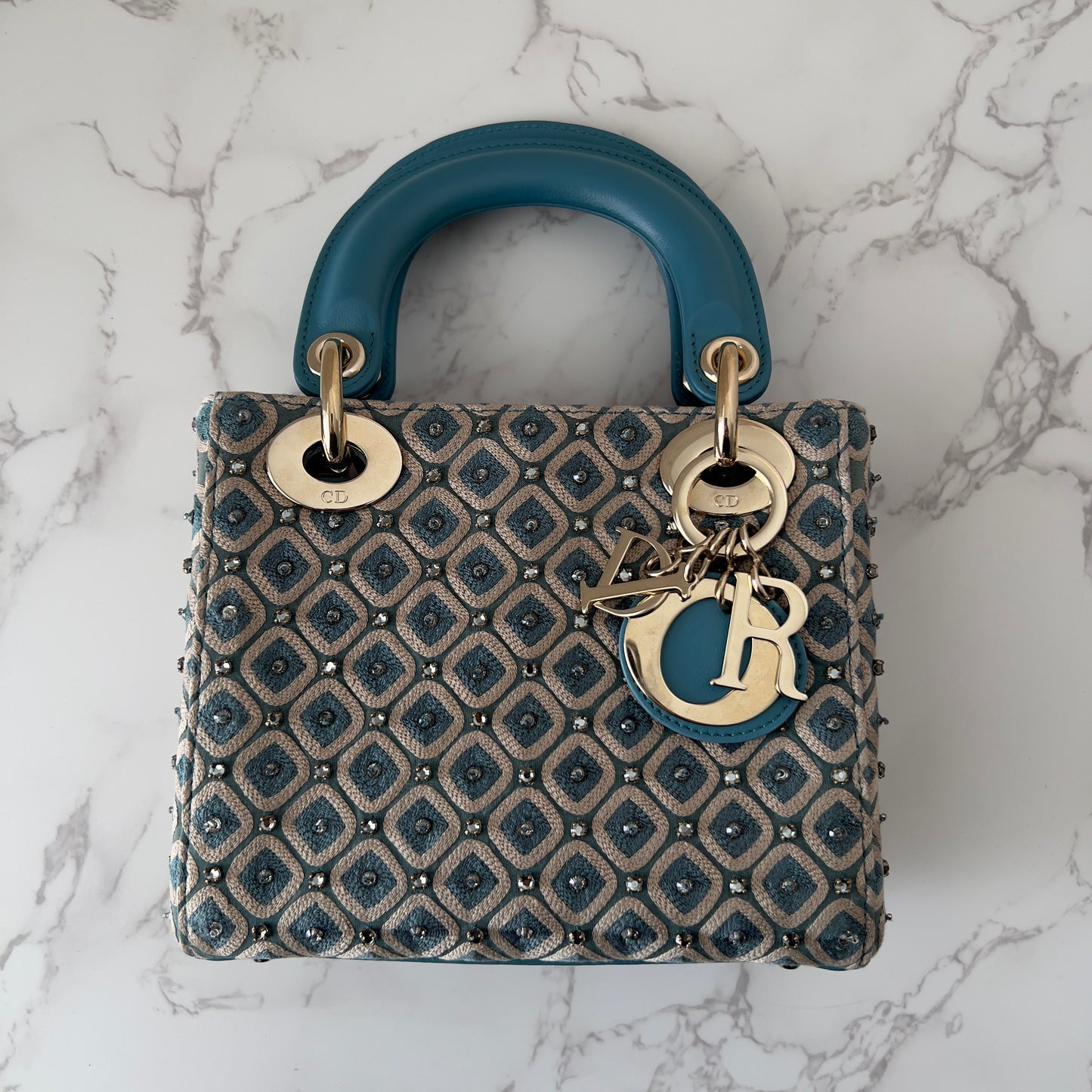 Dior Blue Mini Embellished Ladydior bag
