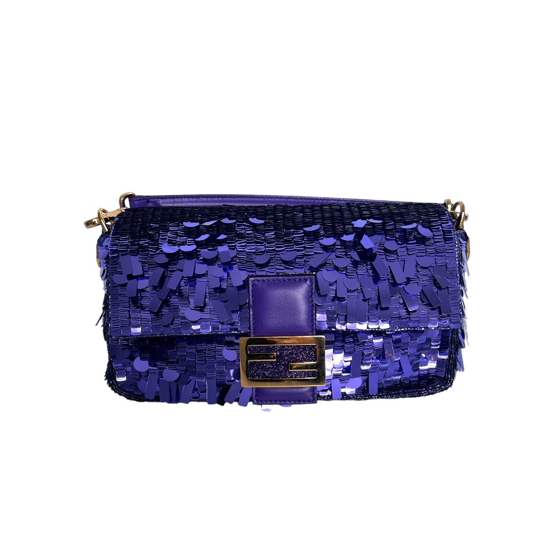 Iconic Fendi purple sequin baguette