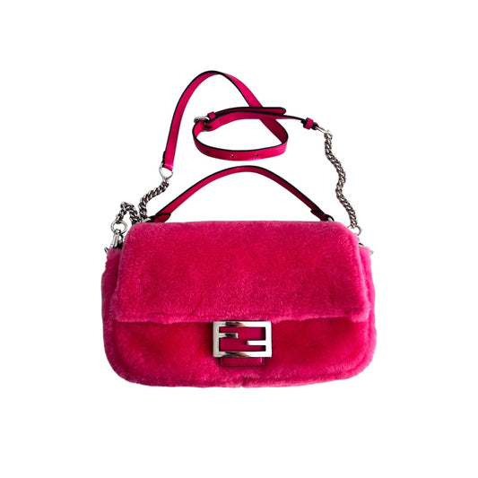 Fendi raspberry pink shearling baguette